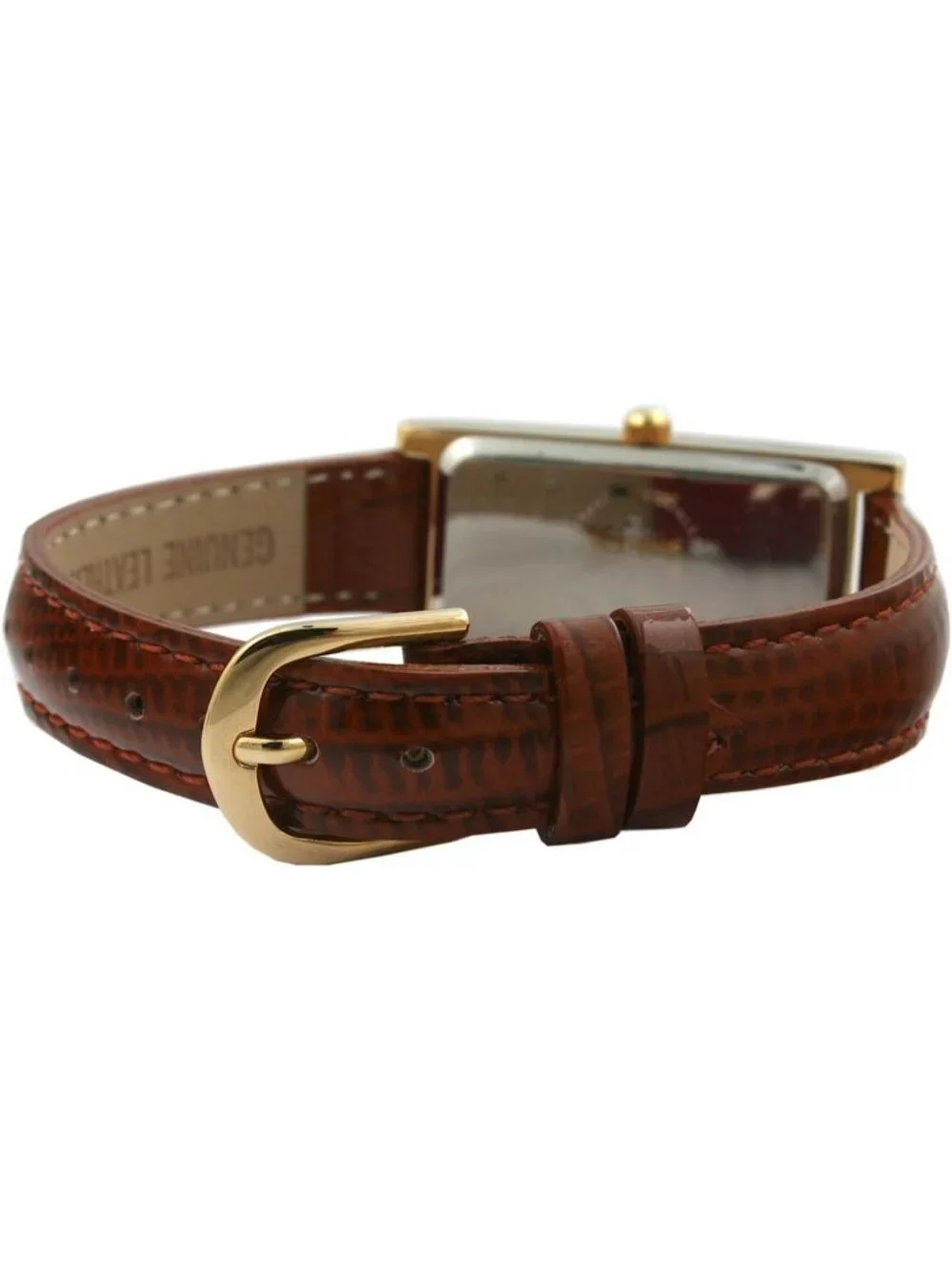 Women's Brown Plated Mother of Pearl Face Roman Numeral Leather Thin Strap Watch